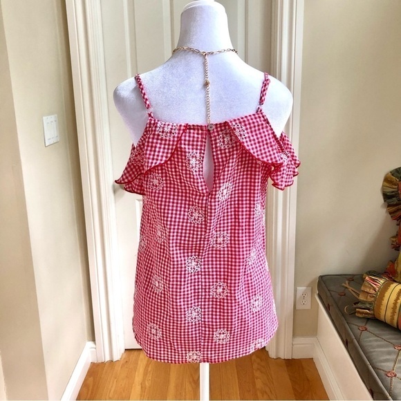 Gingham Top Embroidered Red & White Cotton Gypsies & Moondust (S) - Picture 3 of 8